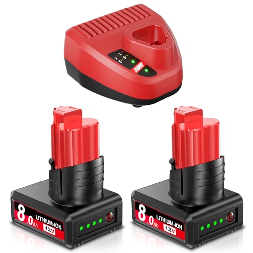 Paquete-de-2-baterías-de-repuesto-mejoradas-de-12-V-y-8000-mAh-para-Milwaukee-M12-(batería-de-litio-de-12-voltios-+-kit-de-cargador-M12-compatible-con-herramientas-inalámbricas-48-11-2420,-48-11-2401,-48-11-2402,-48-11-2430-y-48-11-2440).