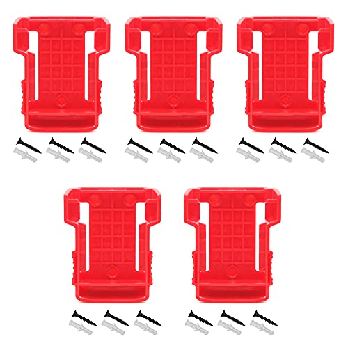 QINIZX---Juego-de-5-soportes-de-batería-Stealth-para-taladro-a-batería-Milwaukee-M18-de-18-V,-con-clip-para-cinturón,-estante-de-almacenamiento-de-pared,-cubierta/protector-de-batería-(rojo)