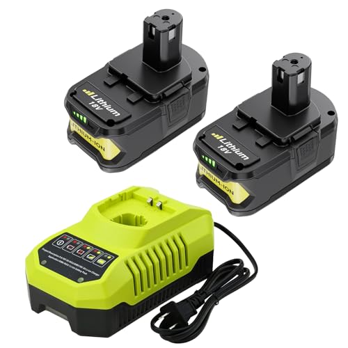 Paquete-de-2-baterías-de-repuesto-mejoradas-de-6,0-Ah-para-Ryobi-18-V-y-cargador-combinado,-compatible-con-Ryobi-18-V-ONE+,-herramientas-eléctricas-inalámbricas-P108,-P102,-P103,-P104,-P105,-P107,-P109,-P122-y-cargador-P117-y-P118.