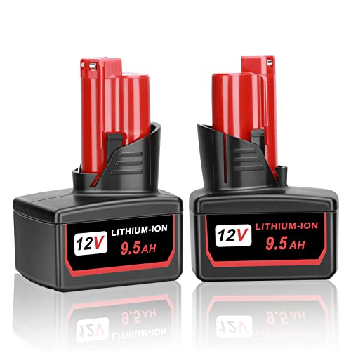 KUNLUN---Paquete-de-2-baterías-de-12-V-de-alto-rendimiento-y-9500-mAh-para-Milwaukee-(batería-de-litio-de-12-V,-compatible-con-Milwaukee-48-11-2450,-48-11-2460,-48-11-2430,-48-11-2402,-48-11-2440-y-48-11-2420)
