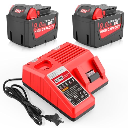 Paquete-de-2-baterías-de-repuesto-de-9,0-Ah-y-18-V-para-Milwaukee-de-18-V-con-cargador-rápido-multivoltaje-para-herramientas-eléctricas-(48-11-1840,-48-11-1828,-48-11-1820,-48-11-1815,-48-11-1850-y-48-11-1860)