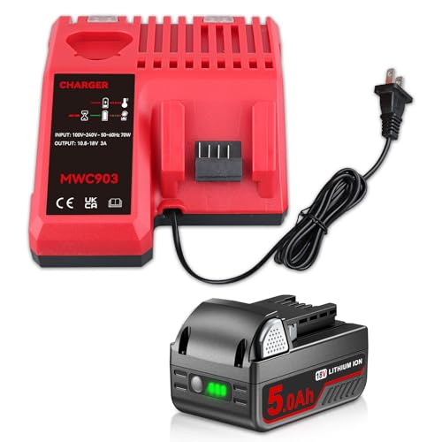 Reemplazo-de-batería-de-18-V-y-5-Ah-para-Milwaukee-48-11-1840-y-cargador-M-12-18-de-3-A-y-12-18-V.-Compatible-con-baterías-Milwaukee-48-11-1840,-48-11-1850,-48-11-1828-y-48-11-1812.