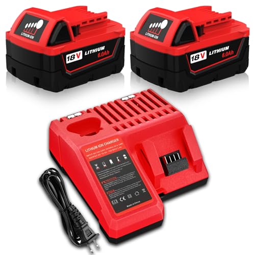 Paquete-de-2-baterías-de-iones-de-litio-de-6,0-Ah-48-11-1850-de-18-V-y-cargador-compatibles-con-baterías-Milwaukee-de-18-V-48-11-1815,-48-11-1820,-48-11-1840,-48-11-1850-y-48-11-1860-(rojas)