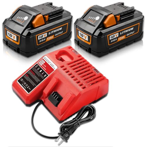 Kit-combinado-de-2-baterías-de-repuesto-y-cargador-de-12,0-Ah-(actualización-de-2-paquetes)-compatible-con-baterías-de-litio-Milwaukee-de-18-V-(48-11-1812,-48-11-1850,-48-11-1815,-48-11-1860,-48-11-1890,-48-11-2230-y-48-11-2830,-color-naranja)