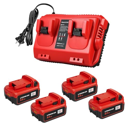 Paquete-de-4-baterías-KOOMICY-de-18-V-y-6-Ah-para-Milwaukee-M-18-y-1-cargador.