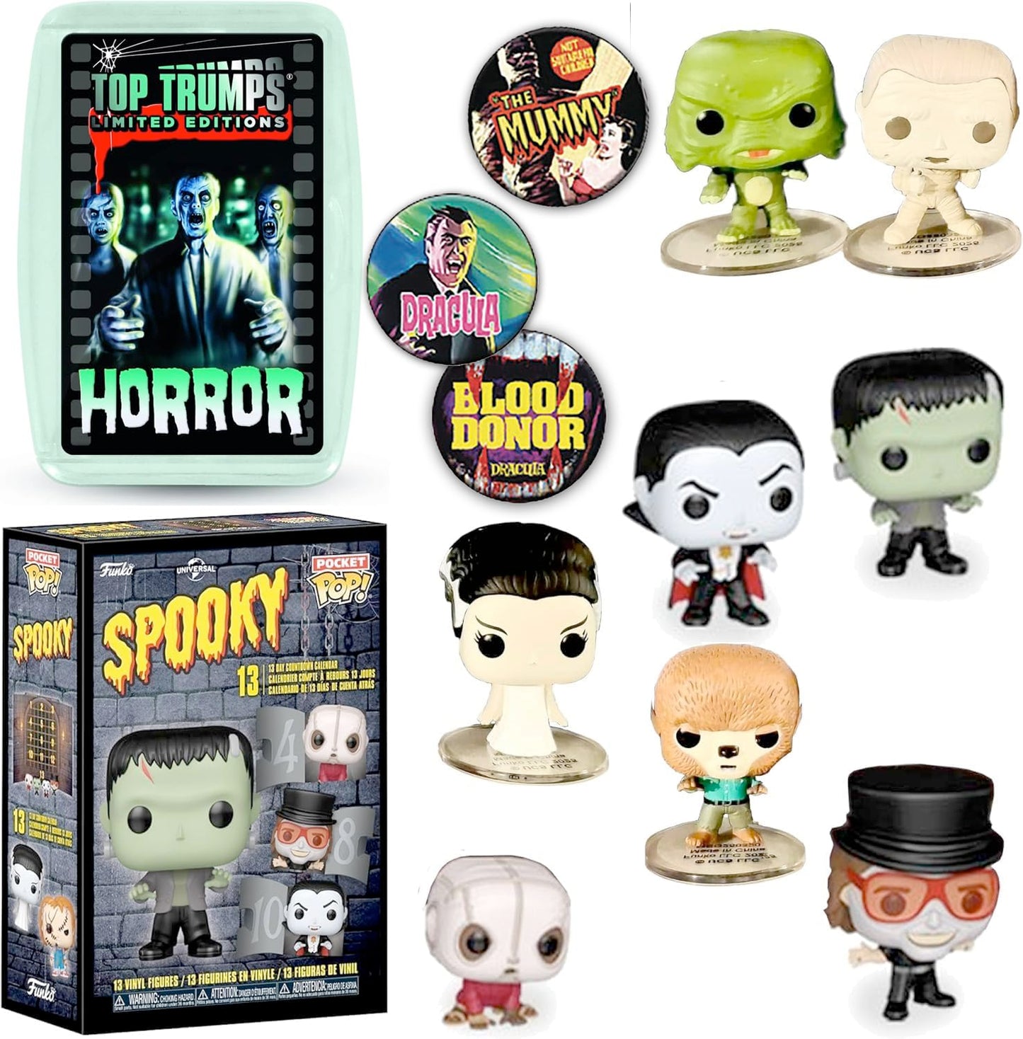 Funko Pop: Frightful Mini Monsters Figura Universal Horror Boo! Creature Pack Bundled with Bride of Frankenstein Pop! + Dracula, Mummy, Wolfman + Hammer Spooky Collectibles