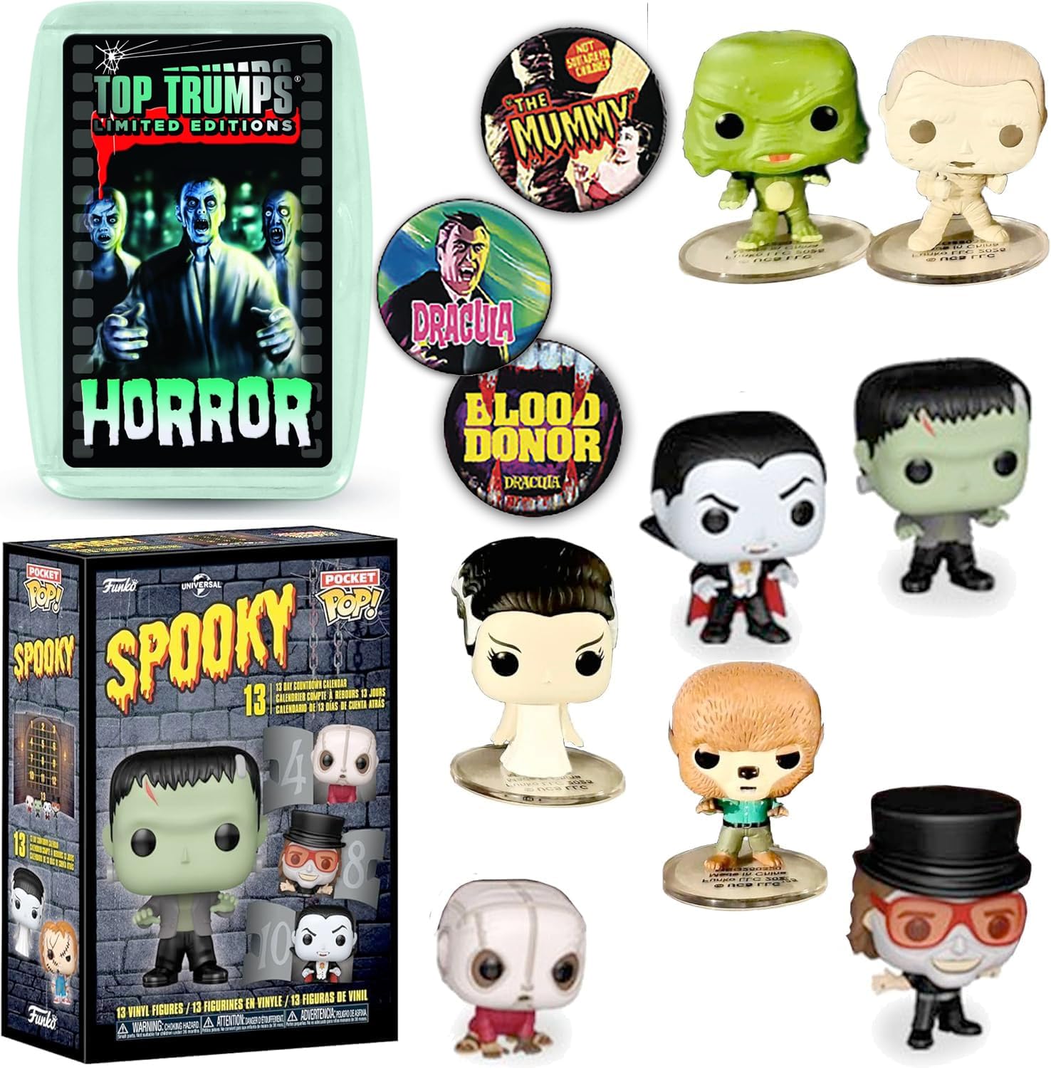 Funko Pop: Frightful Mini Monsters Figura Universal Horror Boo! Creature Pack Bundled with Bride of Frankenstein Pop! + Dracula, Mummy, Wolfman + Hammer Spooky Collectibles