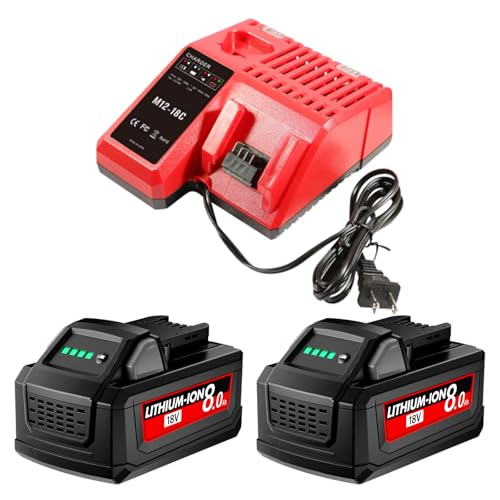 Paquete-de-2-baterías-de-repuesto-de-8,0-Ah-y-18-V-para-Milwaukee-M18-y-cargador-compatible-con-herramientas-inalámbricas-48-11-1810,-48-11-1820,-48-11-1850,-48-11-1828,-48-11-1860-y-48-11-1880.