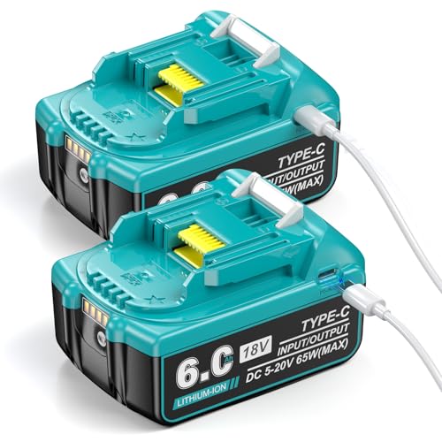 Farmice-【Carga-USB-C】-18-V-6.0-Ah-Reemplazo-para-batería-Makita-de-18-V-Compatible-con-batería-de-litio-Makita-de-18-voltios-BL1850-BL1840-BL1830-BL1860-con-puerto-de-entrada/salida-tipo-C,-paquete-de-2