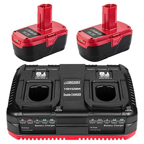 ANTRobut---Paquete-de-2-baterías-de-litio-de-repuesto-Craftsman-de-6,5-Ah-y-19,2-voltios-con-cargador-doble-(140152004)-para-Craftsman-DieHard-C3-XCP-130279005-1323903-130211004-11375-11376-315.113753