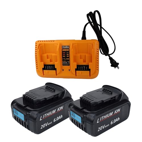 Baterías-de-20-V-y-6-Ah-con-cargador-doble,-batería-de-6000-mAh,-compatible-con-DCB207,-DCB206-y-DCB205.-Cargador-de-2-puertos,-compatible-con-DCB102,-DCB115-y-DCB104.-Compatible-con-herramientas-eléctricas-inalámbricas-Dewalt-de-la-serie-DCD,-DCF-y-DCG.