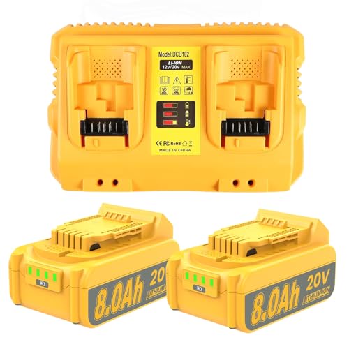 Paquete-de-2-baterías-de-repuesto-de-8,0-Ah-para-Dewalt-20-V-Lithium-MAX-con-cargador-de-batería-de-doble-puerto-de-20-voltios-compatible-con-las-series-DCB200,-DCB201,-DCB204,-DCB206,-DCB207,-DCD/DCF/DCG-XR.