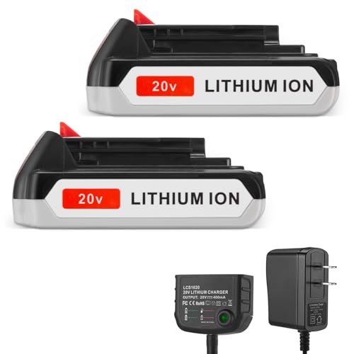 Paquete-de-2-baterías-Powerextra-LBXR20-de-3,0-Ah-para-Black-&-Decker-20-V-MAX-+-Cargador-de-20-V-para-Black-&-Decker-20-V-MAX-20-V