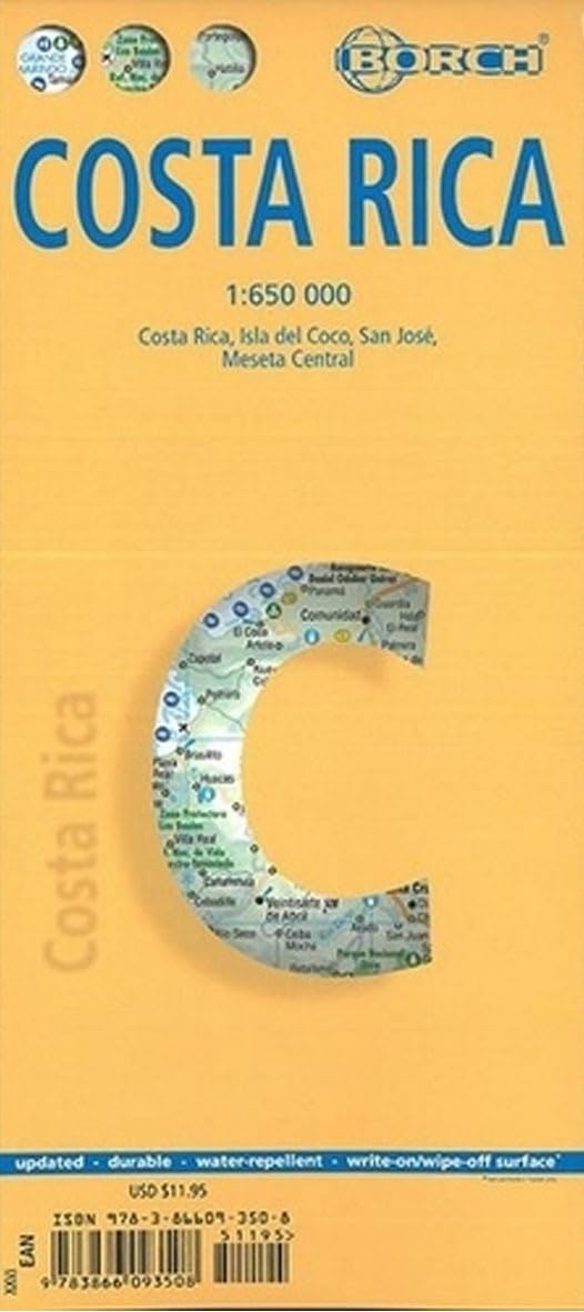 Costa Rica. Map 1:650 000: Isla del Coco, San José, Meseta Central (Borch Map)