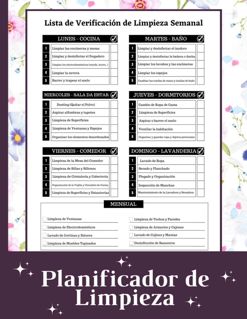 Libro: Planificador de Limpieza: Control diario, semanal y mensual de las tareas del hogar | Planificador de limpieza del hogar con listas de verificación y ... de limpieza de 52 semanas (Spanish Edition)