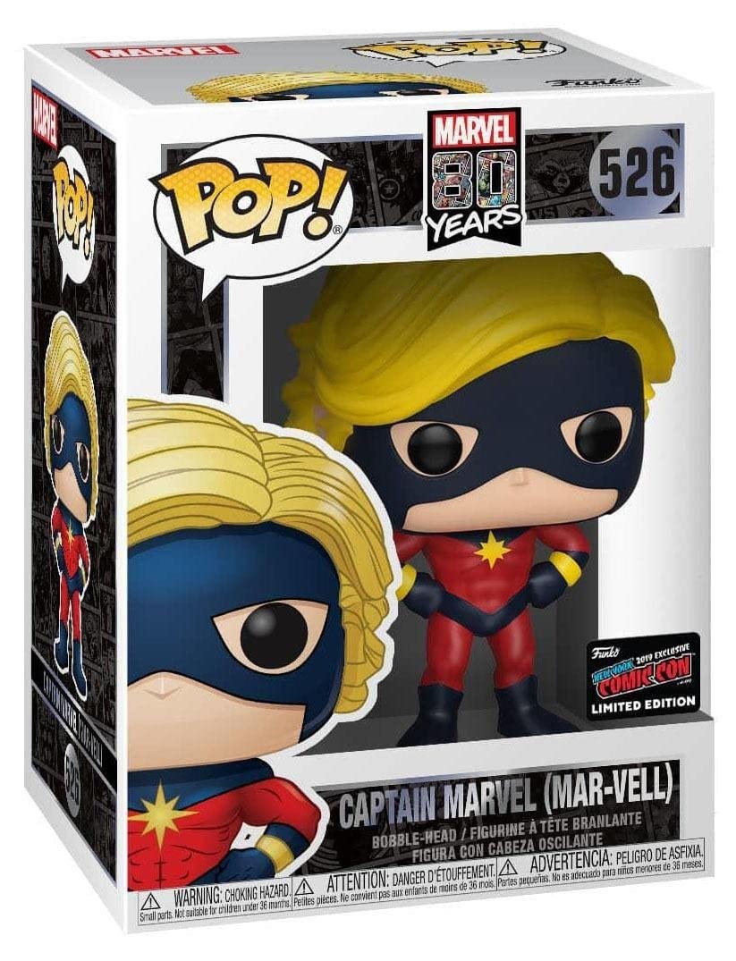 Funko Pop: Marvel 80TH - POP Funko Figura de Vinilo 526 Captain Marvel (MAR-Vell) NYCC 2019 Convention Exclusives