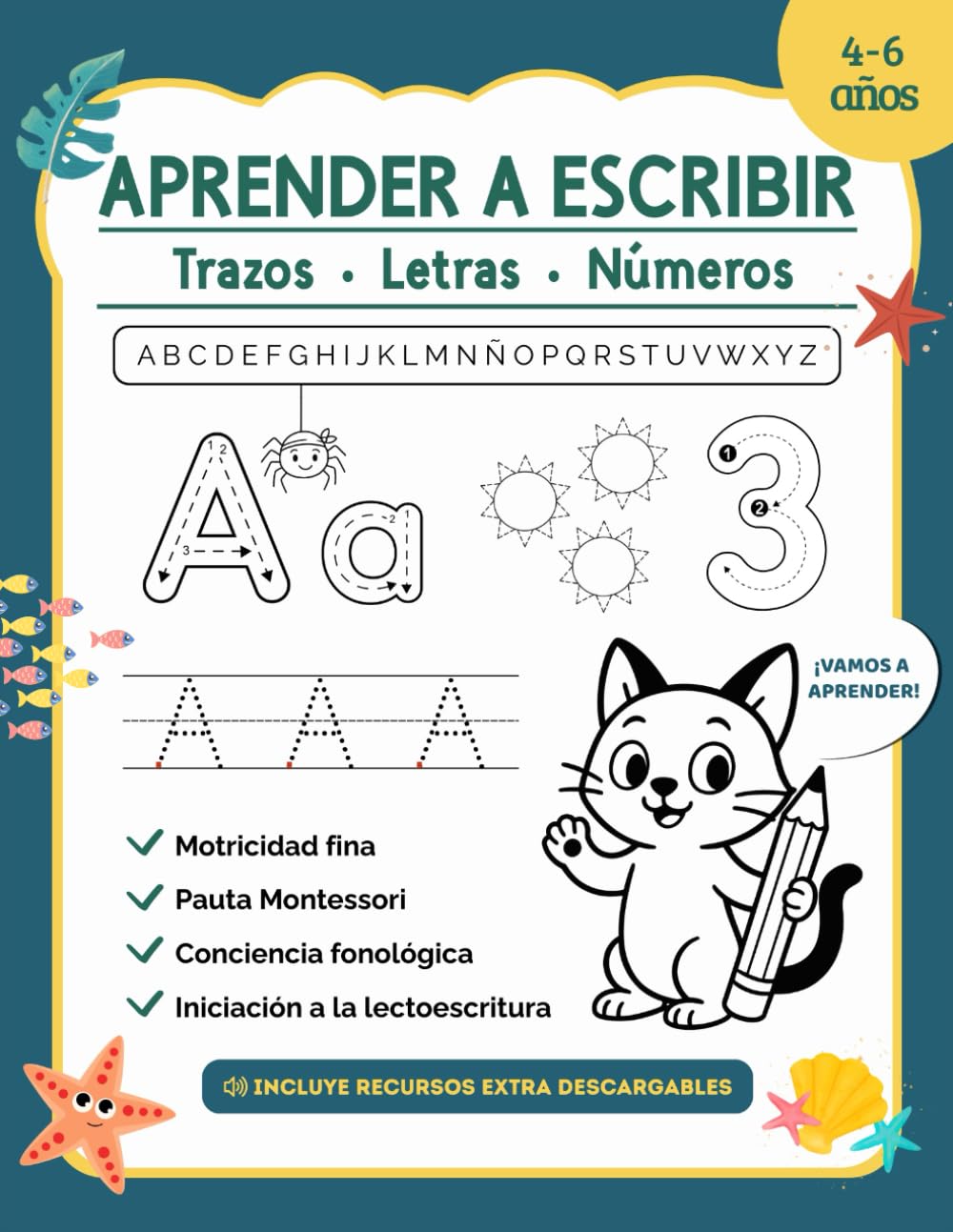 Libro: Aprender a Escribir: Cuaderno de Caligrafía y Lectura Montessori para niños de 4–7 años