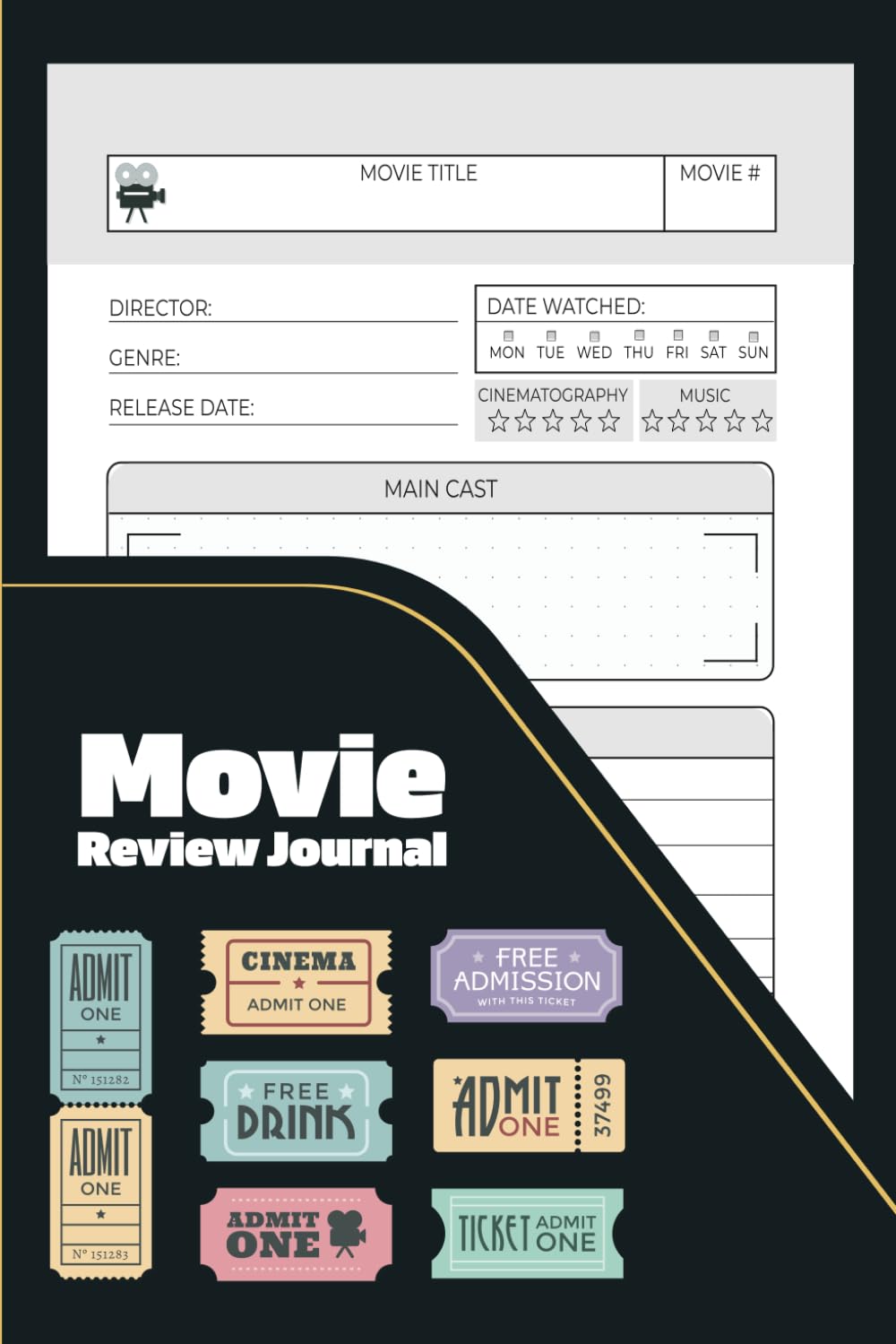 Libro: Movie Review Journal: A Movie Review Logbook with Index &100 Pre-Numbered Movie