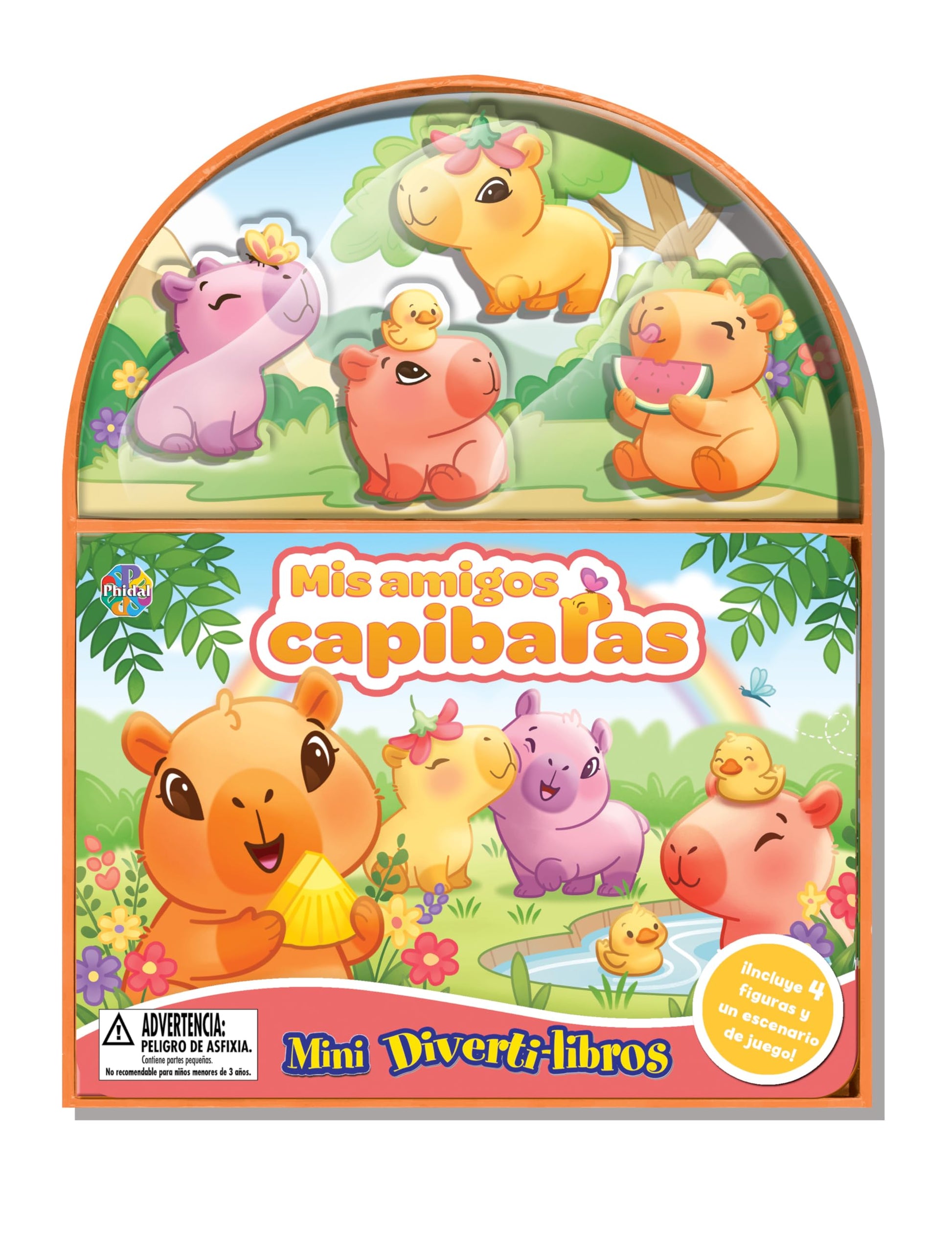 Libro: Phidal Mis Amigos Capibaras Mini Diverti-Libros - Libros de actividades para niños, cuento de 12 páginas, 4 figuras, 1 escenario de juego