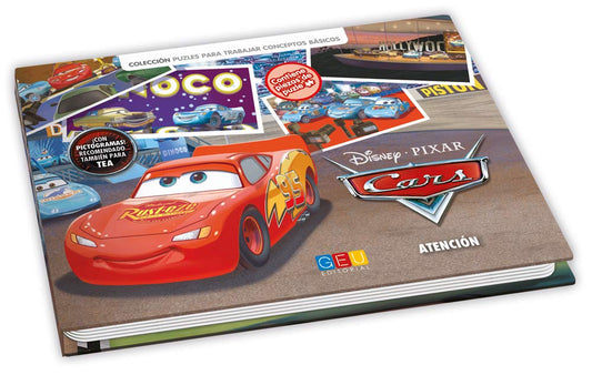 Cars - libro juego para trabajar la atención / Editorial GEU/ A partir de 6 años / Mejora la falta de atención / Trabaja mediante piezas puzle