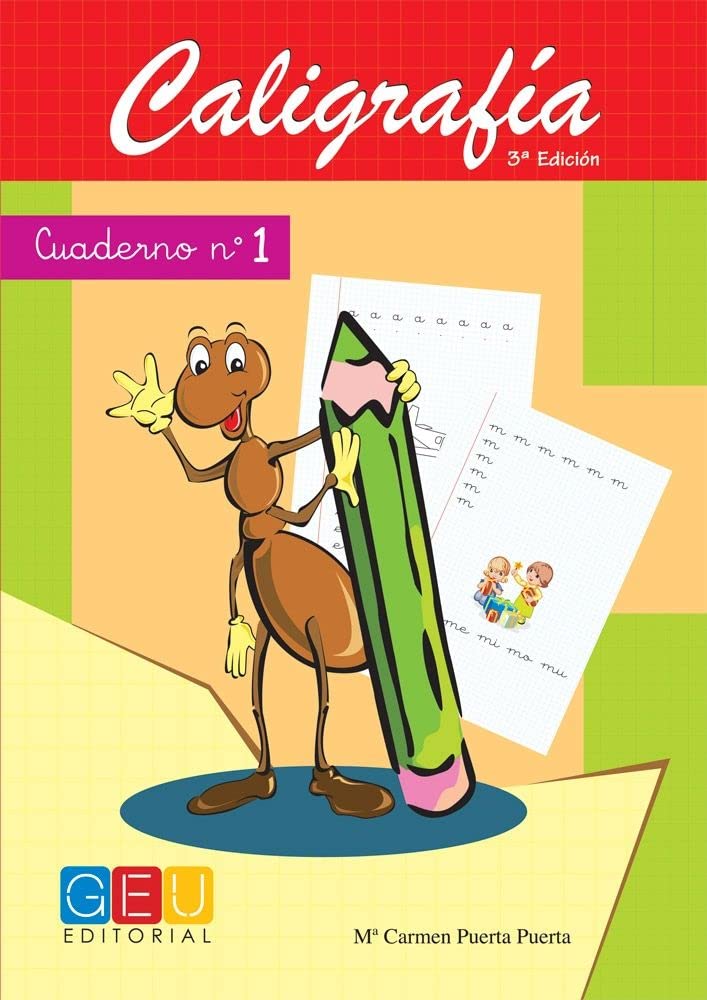 Libro: Caligrafía con pauta de cuadrícula - Cuaderno 1 / Editorial GEU/ Mejora la escritura / Correcta realización del trazo / Cuadrícula de 4 mm