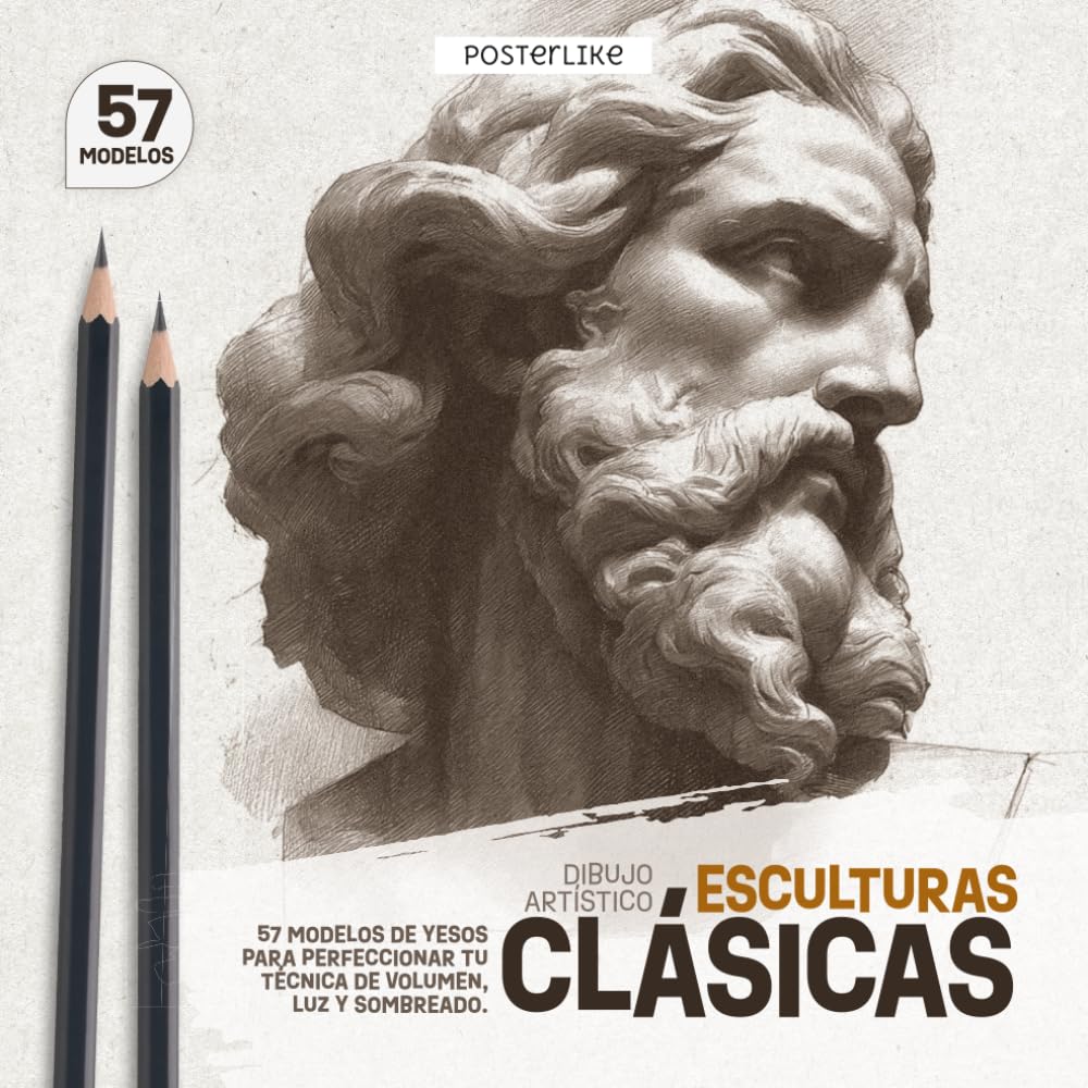 Libro: Esculturas Clásicas – Dibujo Artístico: 57 Modelos de Yesos para Perfeccionar tu Técnica de Volumen, Luz y Sombreado. (Posterlike Portrait Drawing Studio)