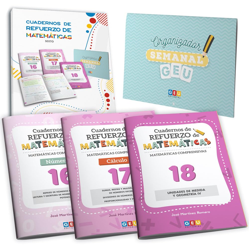 Libro: Repaso Matemáticas 6 Primaria | Matemáticas Comprensivas - Refuerzo de Matemáticas | Pack Cuaderno 16, 17 y 18 - Editorial GEU