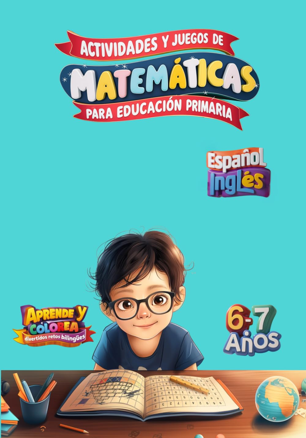 Libro: Actividades y juegos de matemáticas para educación primaria de primer grado. 6 a 7 años: Aprende y colorea con divertidos retos en inglés y español (Las Mates son para jugar)