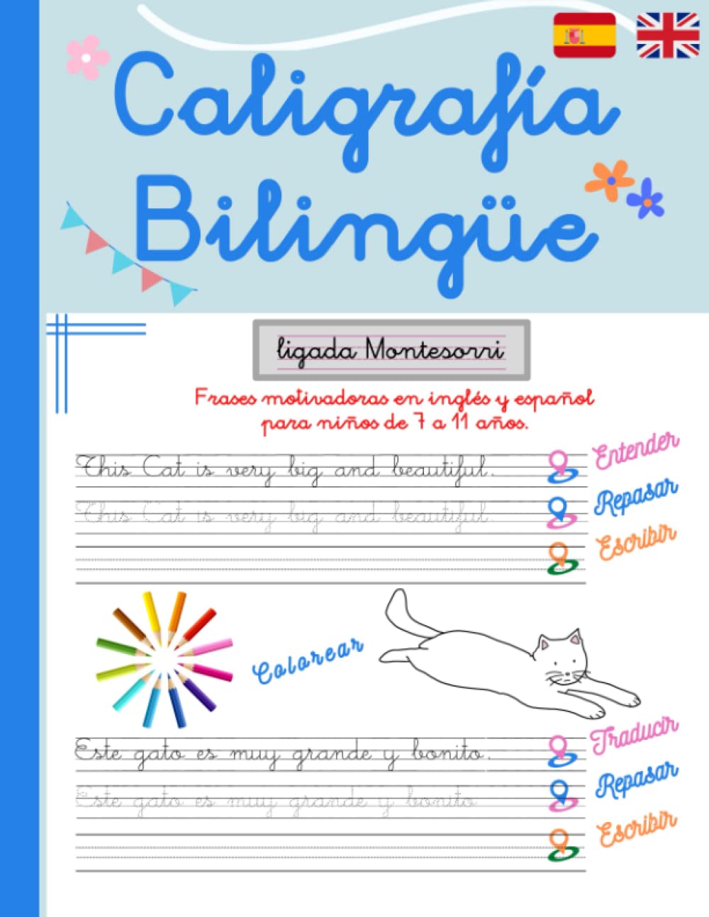 Libro: CALIGRAFÍA BILINGÜE: Pauta Montessori ingles y español (Calligrafía C. Hermon Bilingüe) (Spanish Edition)