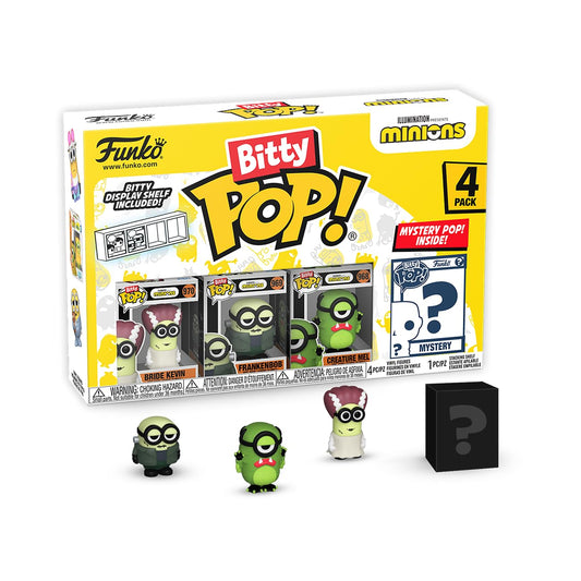 Funko Bitty Pop! Minions 4-Pack: Frankenbob, Bride Kevin, Creature Mel, and A Surprise Mystery Mini Figura - 0.9 Pulgadas () - Stackable Display Shelf Included