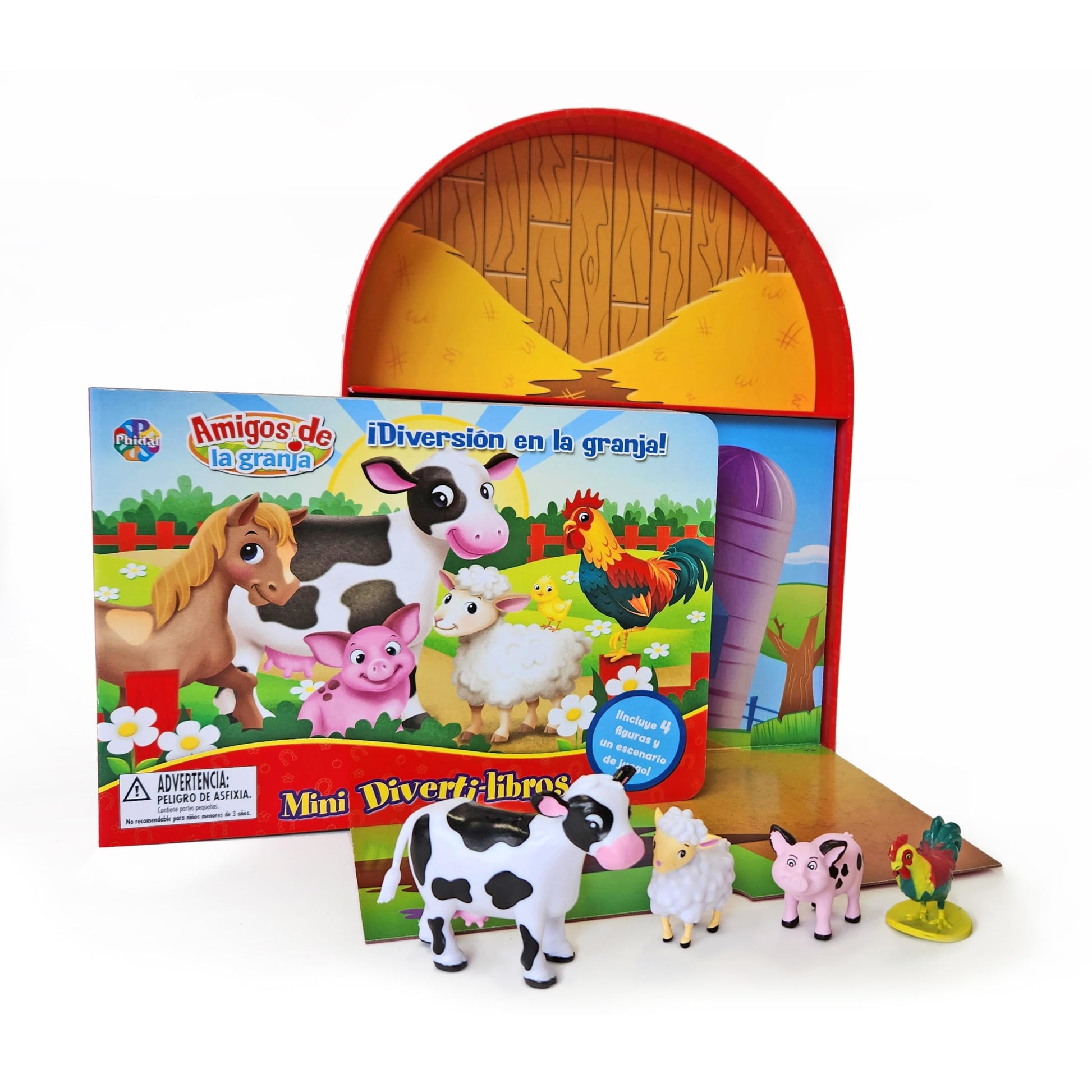 Libro: Phidal ¡Diversión en la Granja! Mini Diverti-Libros - Libros de actividades para niños, cuento de 12 páginas, 4 figuras, 1 escenario de juego