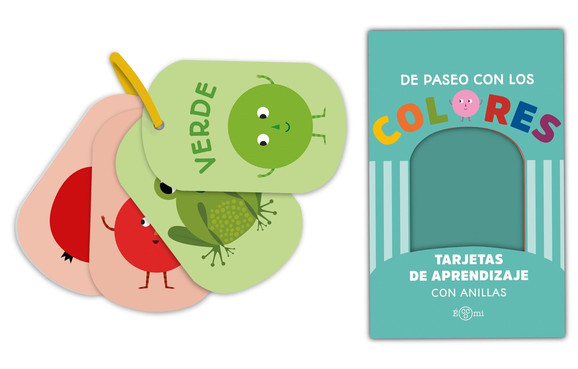 Libro: Éccomi Tarjetas de Aprendizaje de Colores para Bebés, 12 Unidades con Anillas, Cartón Grueso, Estimulación Visual y Vocabulario, Juego Educativo para Bebés