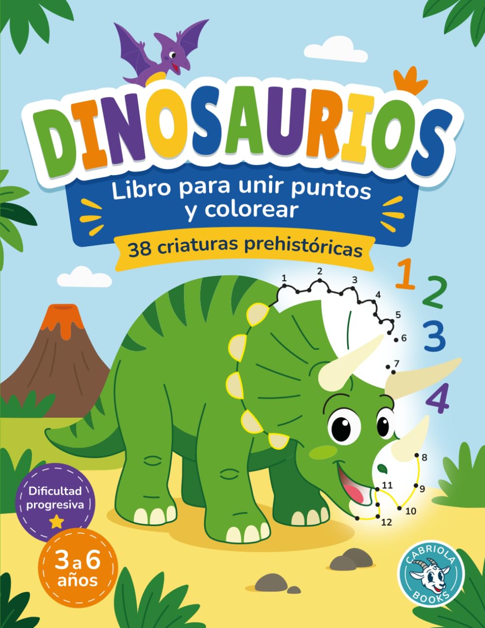 Libro: Dinosaurios: Libro para unir puntos y colorear: Diversión con puntos y líneas para niños y niñas de 3 a 6 años