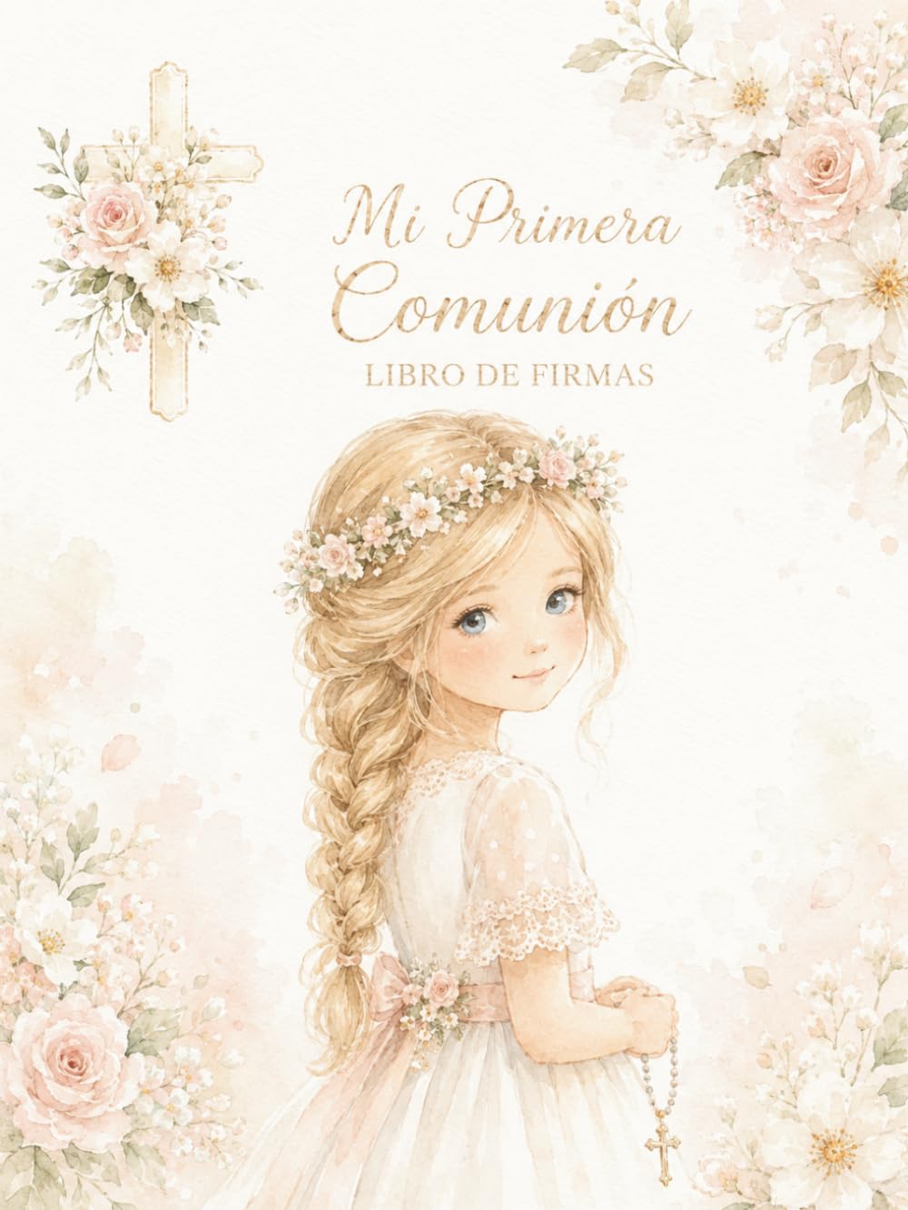 Libro: Mi Primera Comunión – Álbum de Firmas para Niña: Libro de recuerdos a color con dedicatorias, fotos y mensajes: Tapa blanda premium + QR con 12 ... de Huellas imprimibles (Spanish Edition)