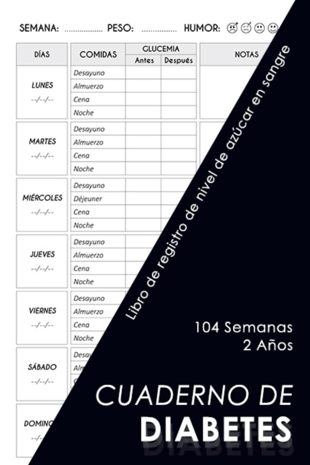 Libro: Cuaderno de diabetes: Libro para diabéticos | Libro de registro de nivel de azúcar en sangre | 104 semanas (2 Años) | A5 (Spanish Edition)