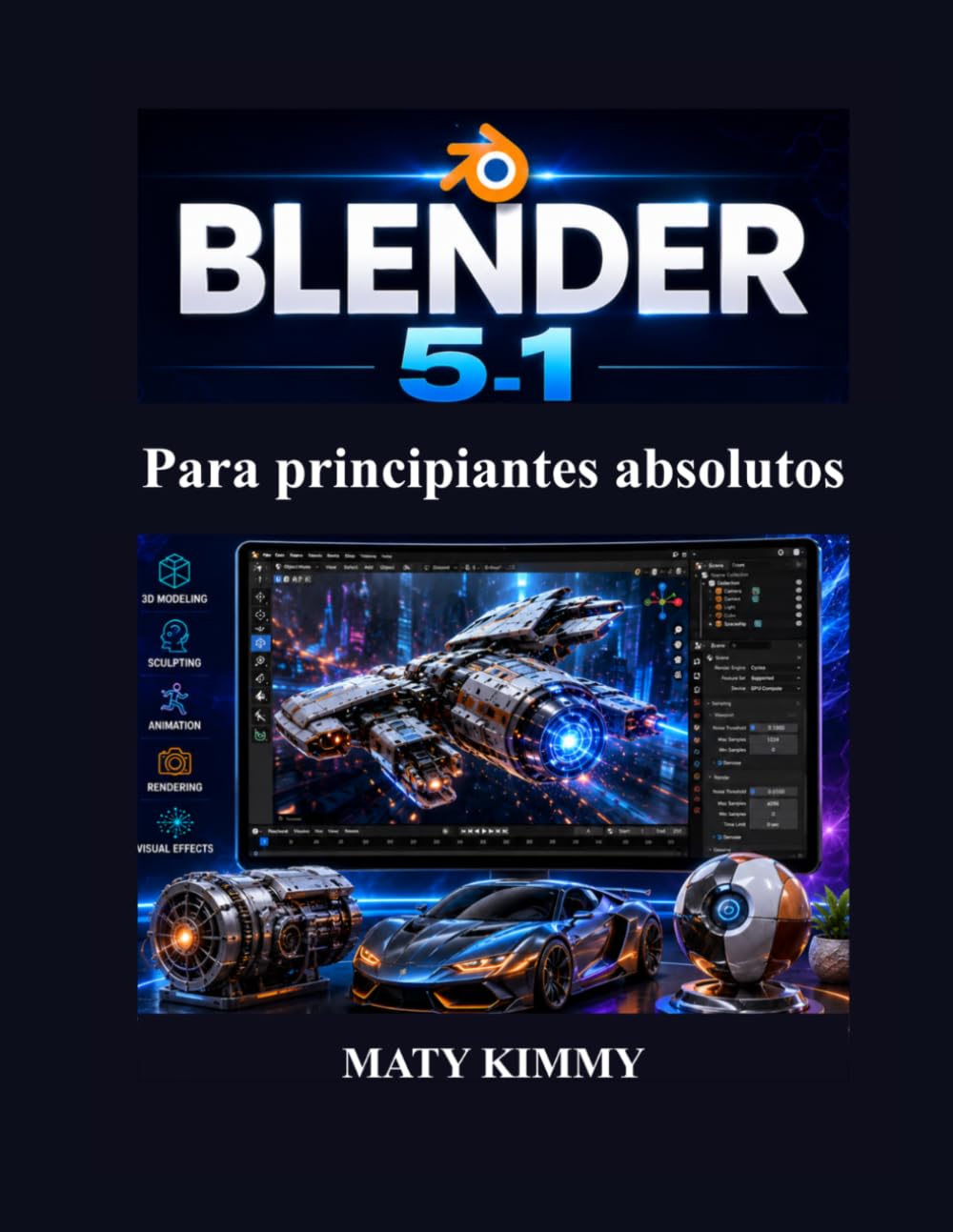 Libro: Blender 5.1 Para principiantes absolutos: Guía paso a paso para modelado 3D, animación, escultura, renderizado y efectos visuales