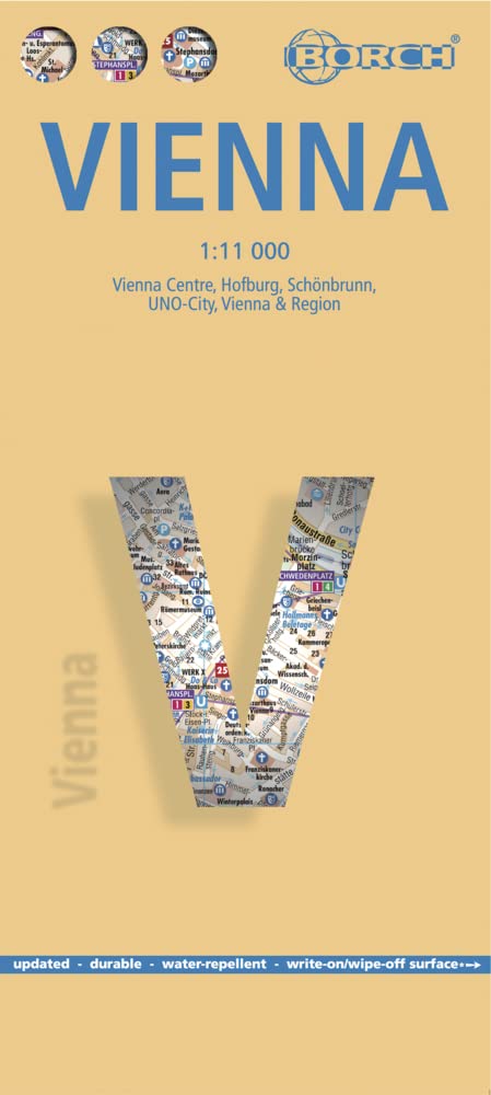 Libro: Vienna. Wien. Map 1:11 000: Vienna Centre, Hofburg, Schönbrunn, UNO-City, Vienna & Region (Borch Map)