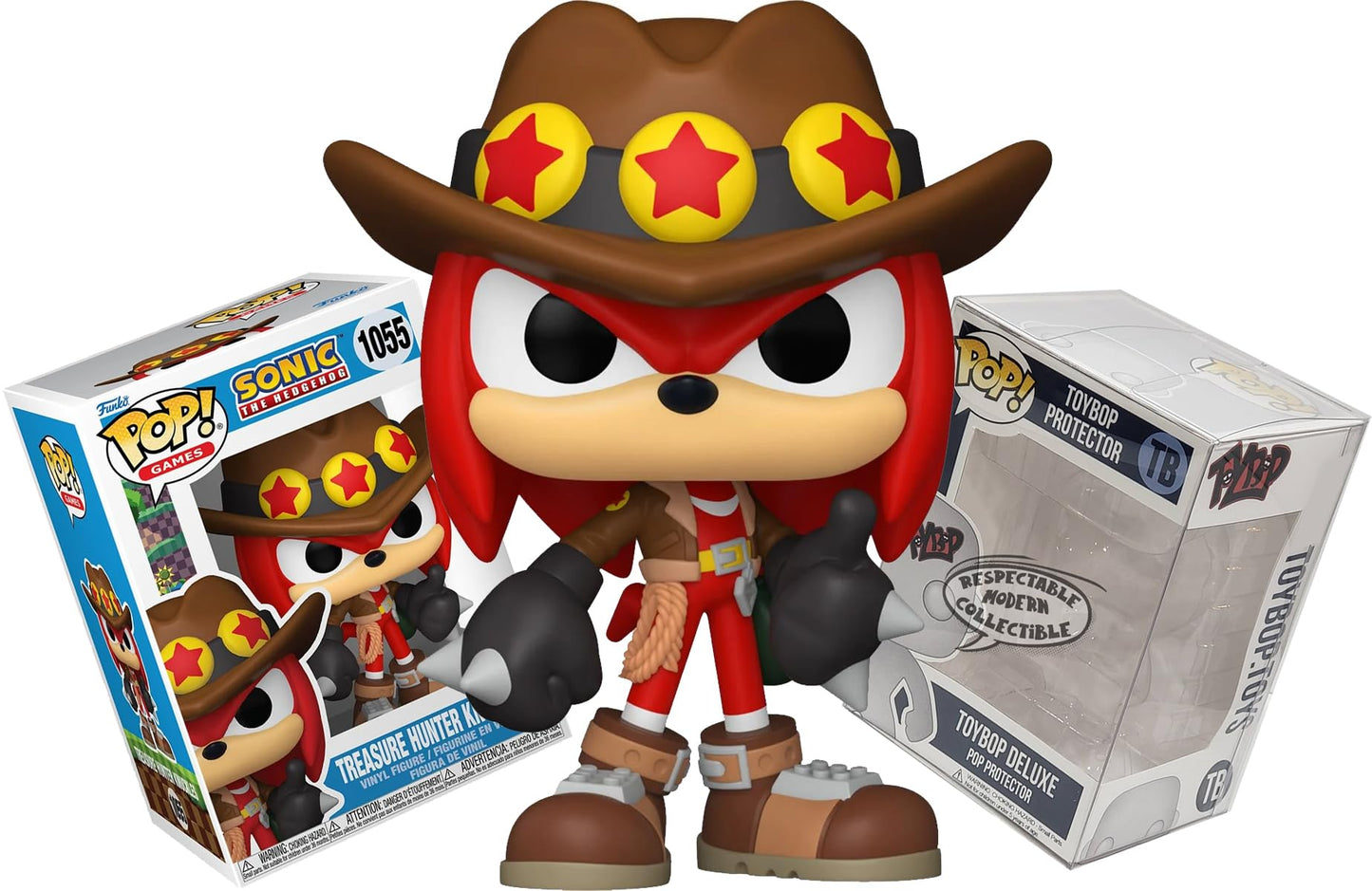 Funko Treasure Hunter Knuckles with Hat + Pop Protector: Sonic The Hedgehog Pop! Games Figura de Vinilo (Gift Set Bundled with ToyBop Brand Box Protector Collector Case)