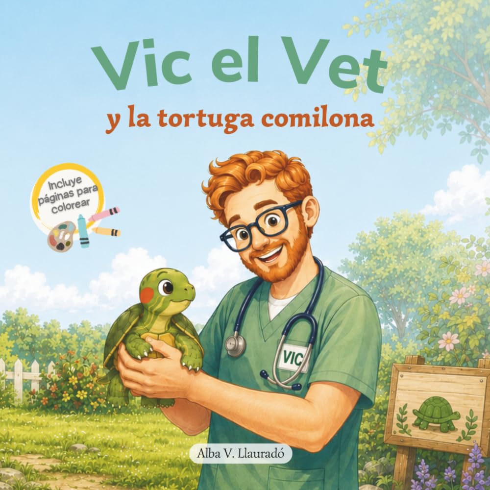 Libro: Vic el Vet y la tortuga comilona: Un cuento infantil sobre mascotas para niños de 2 a 7 años | Incluye Pinta y Colorea (Spanish Edition)
