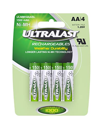 ULTRALAST-ULNMH4AASL-Pila-recargable-tamaño-AA---NIMH-1,25-V-1500-mAh,-fuente-de-alimentación-compacta-para-lámparas-solares-de-exterior-e-iluminación-de-jardín---Recarga-hasta-1000-veces,-diseño-antifugas---Paquete-de-4