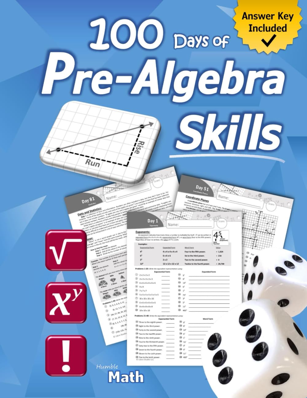 Libro: Pre-Algebra Skills: (Grades 6-8) Middle School Math Workbook (Prealgebra: Exponents, Roots, Ratios, Proportions, Negative Numbers, Coordinate Planes, ... & Statistics) – Ages 11-15 (With Answer Key)