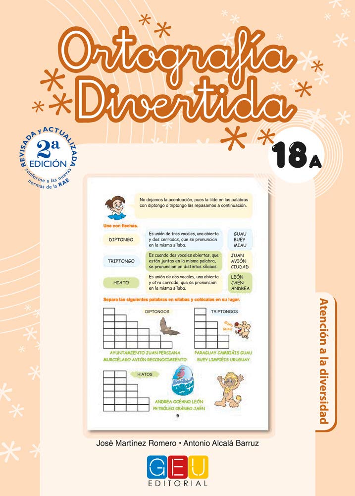 Libro: Ortografía divertida 18A / Editorial GEU / 6º Primaria / Mejora la ortografía / Recomendado como apoyo / Con actividades sencillas de repaso