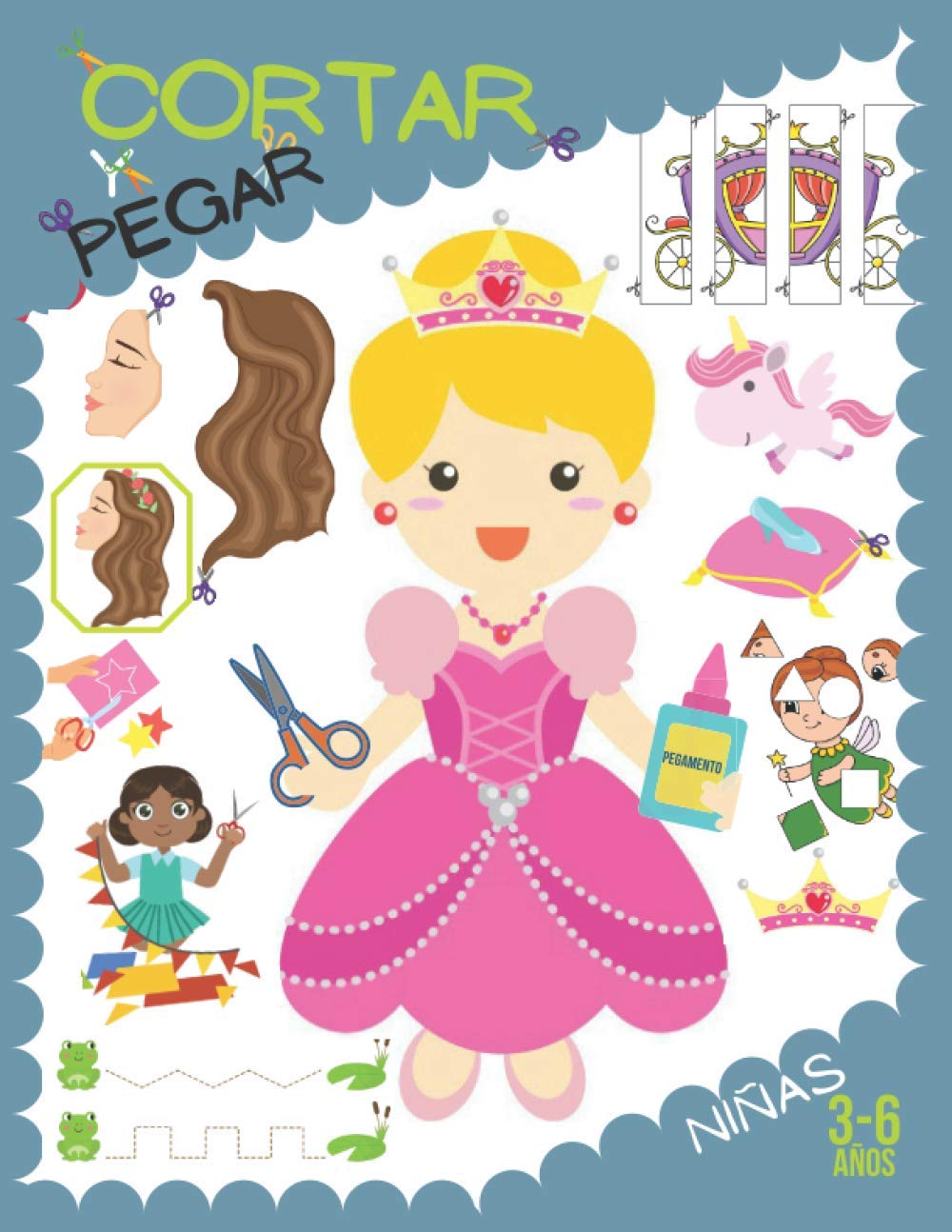 Libro: Cortar y pegar - Niñas: Aprende a recortar y pegar para niñas 3-6 años.