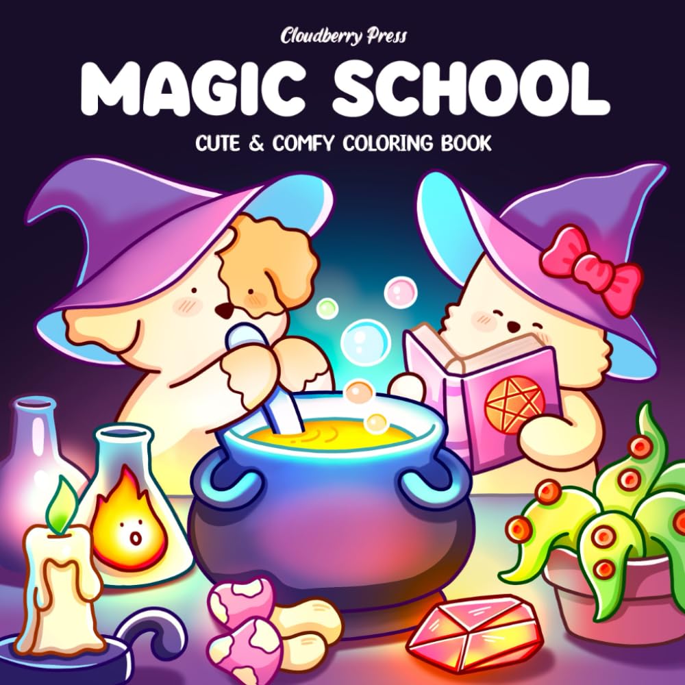 Libro: Magic School: Coloring Book for Adults and Teens Featuring Cute Animal Friends in a Fantasy Witchcraft Academy Learning About Spells, Potions, and Dragons! (Cozy Cosmos)
