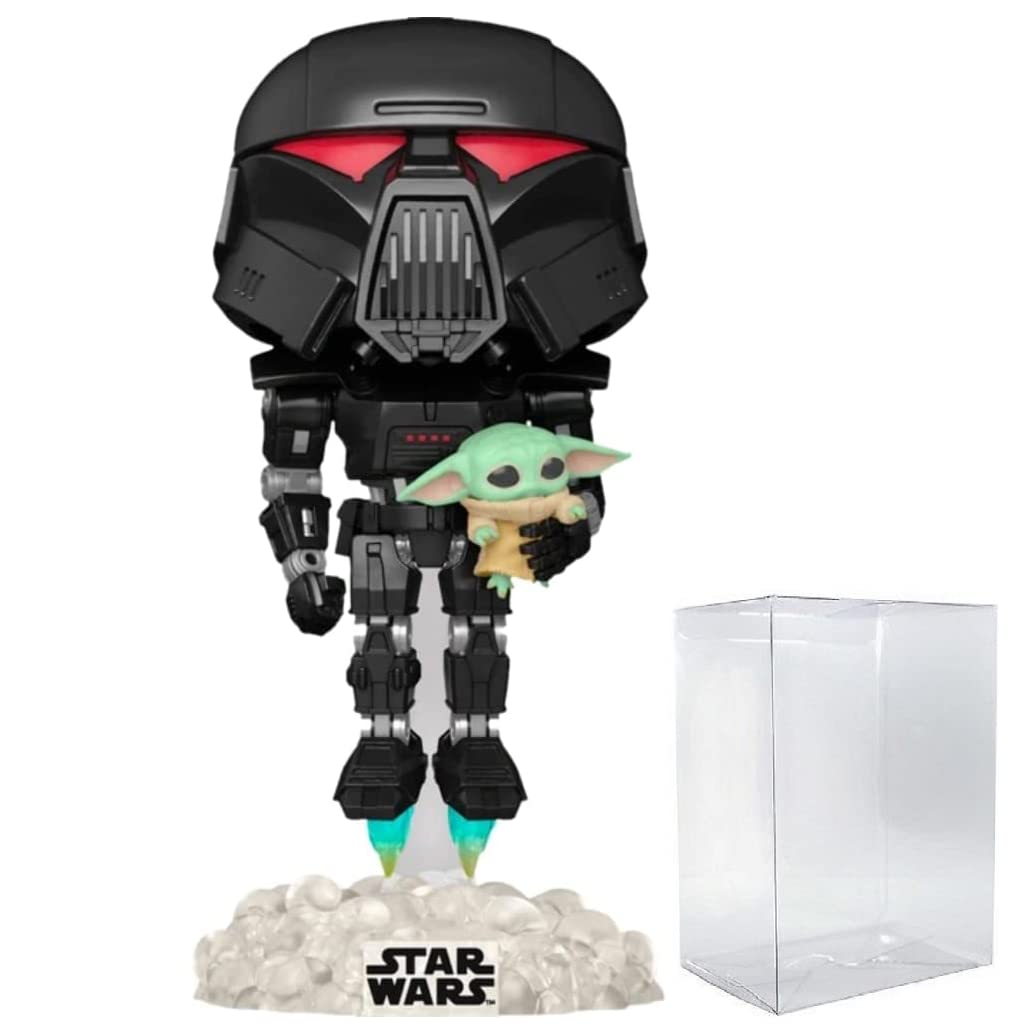 Funko Pop: POP Star Wars: El Mandaloriano - Dark Trooper Holding Grogu [The Child] Glow-in-The-Dark Exclusivo Funko Figura de Vinilo (Bundled with Compatible Box Protector Case)