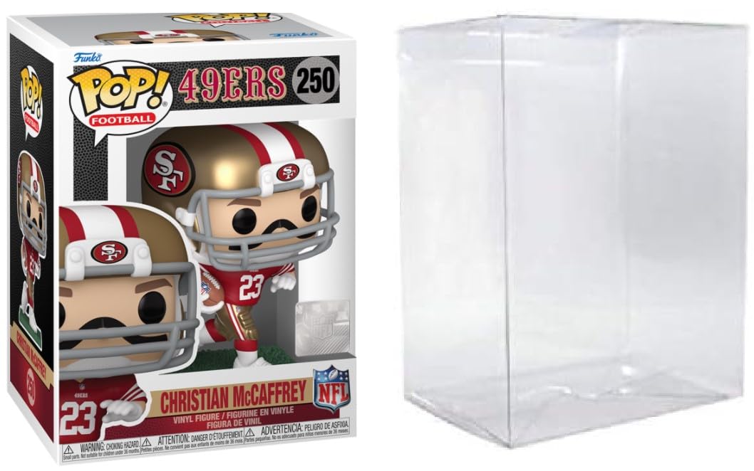 Funko Pop: CLARKtoys Christian McCaffrey (San Francisco 49ers) Funko Pop! NFL Series 12 Figura de Vinilo with Ecotek Protective Case, Red/White/Dorado