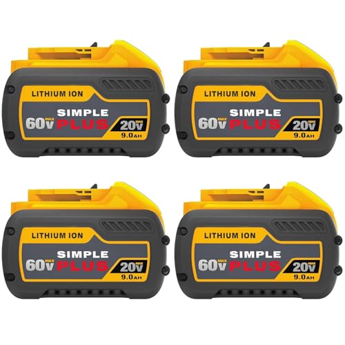 Paquete-de-4-baterías-Simple-Plus+-de-repuesto-para-DeWat-DCB606-DCB609-20-V/60-V-MÁX.-9,0-Ah.-Compatible-con-herramientas-eléctricas-DeWat-de-20-V/60-V.-Compatible-con-baterías-DeWat-de-20-60-V.