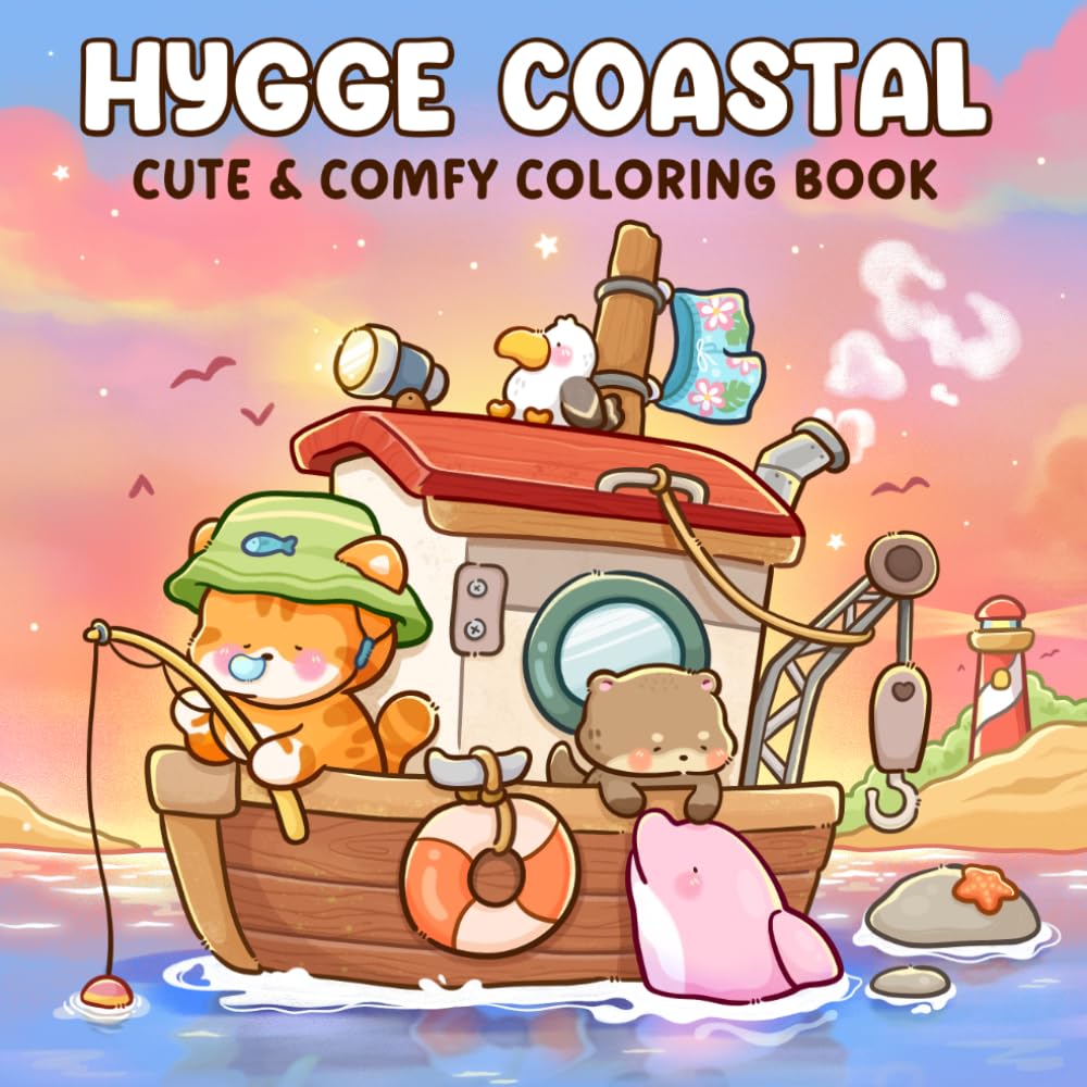 Libro: Hygge Coastal: Coloring Book for Adults and Teens Featuring Cute Animal Friends in Summer Sea Life and Cozy Beach Scenes for Relaxation