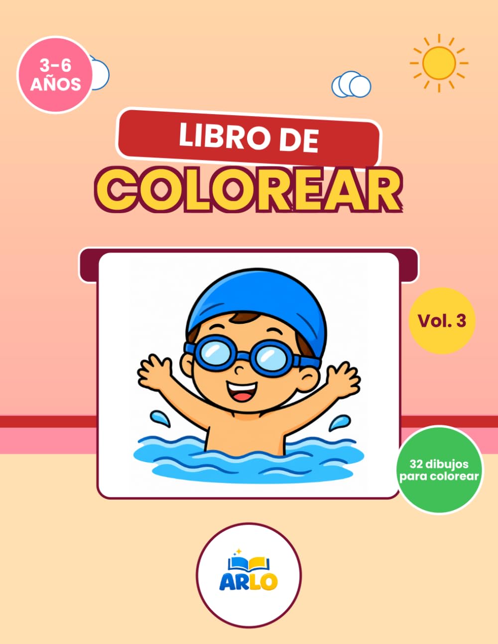 Libro de Colorear Playa y Helados Para Niños 3-6 Años — Vol. 3: 32 Dibujos Grandes y Fáciles con Castillos de Arena, Conchas, Estrellas de Mar, ... en Edad Prees (Aventuras de Verano ARLO)