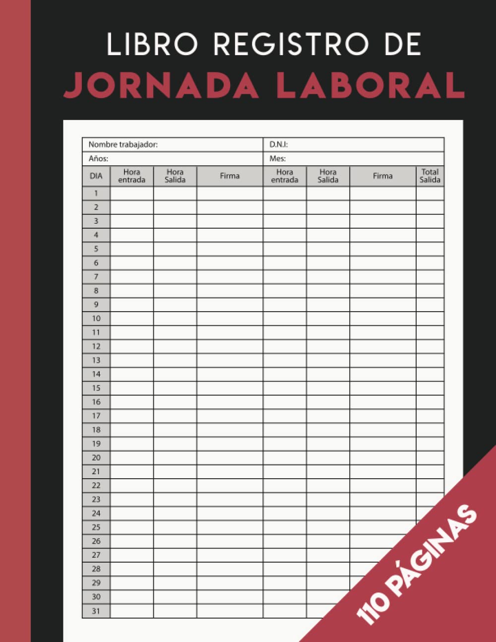 Libro registro de jornada laboral: Mensual para recoger horarios y firmas de empleados | Horario de trabajadores | A4.